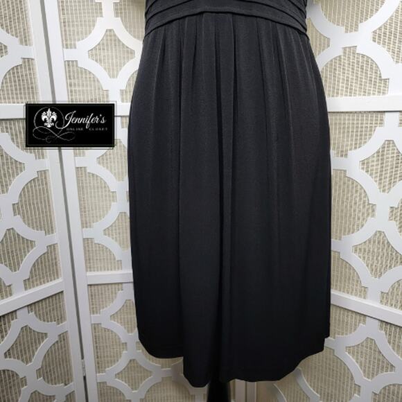 attention Black Deep V-Neck Pleated Waist Short Sleeve Dress Size M - Picture 6 of 13